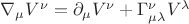${\nabla}_{\mu}V^{\nu}={\partial}_{\mu}V^{\nu}+{\Gamma}^{\nu}_{\mu\lambda}V^{\lambda}$
