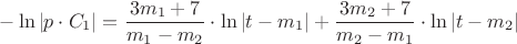$$-\ln|p\cdot C_1|=\frac{3m_1+7}{m_1-m_2}\cdot\ln|t-m_1|+\frac{3m_2+7}{m_2-m_1}\cdot\ln|t-m_2|$$