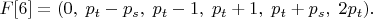 $F[6]=(0,\;p_t-p_s,\;p_t-1,\;p_t+1,\;p_t+p_s,\;2p_t).$