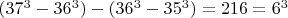 $(37^3-36^3)-(36^3-35^3)=216=6^3$