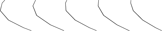 $$\begin{tikzpicture}\draw [black, thin](0.1221,1.8078) -- (0.0000,1.3082) -- (0.5233,0.6918) -- (1.4951,0.1922) -- (2.0000,0.0000) -- (1.5057,0.1897) -- (0.5357,0.6902) -- (0.0065,1.3098) -- (0.1231,1.8103) -- (0.2969,2.0000) -- (0.1221,1.8078);\draw [black, thin](2.2755,1.9986) -- (2.1000,1.6165) -- (2.3372,1.0000) -- (3.2209,0.3835) -- (4.0937,0.0014) -- (4.1000,0.0000) -- (3.2345,0.3813) -- (2.3483,1.0000) -- (2.1044,1.6187) -- (2.2761,2.0000) -- (2.2755,1.9986);\draw [black, thin](4.2923,2.0000) -- (4.2000,1.8081) -- (4.2323,1.3085) -- (4.8194,0.6915) -- (5.7395,0.1919) -- (6.2000,0.0000) -- (5.7499,0.1901) -- (4.8324,0.6904) -- (4.2404,1.3096) -- (4.2026,1.8099) -- (4.2923,2.0000);\draw [black, thin](6.3356,2.0000) -- (6.3341,1.9990) -- (6.3000,1.6169) -- (6.6522,1.0000) -- (7.5092,0.3831) -- (8.2941,0.0010) -- (8.3000,0.0000) -- (7.5224,0.3815) -- (6.6642,1.0000) -- (6.3061,1.6185) -- (6.3356,2.0000);\draw [black, thin](8.4039,1.8097) -- (8.4180,2.0000) -- (8.4000,1.8084) -- (8.5607,1.3086) -- (9.1713,0.6914) -- (10.0006,0.1916) -- (10.4000,0.0000) -- (10.0103,0.1903) -- (9.1841,0.6906) -- (8.5698,1.3094) -- (8.4039,1.8097);\end{tikzpicture}$$