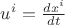 $u^i=\frac{dx^i}{dt}$ $u^i=\frac{dx^i}{dt}$
