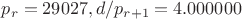 $p_r=29027, d/p_{r+1}=4.000000$