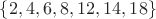 $\{2,4,6,8,12,14,18\}$