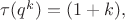 $\tau(q^k)=(1+k),$