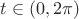 $t \in (0, 2\pi)$