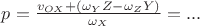 $p=\frac{v_{OX}+(\omega_Y Z-\omega_ZY)}{\omega_X}=...$