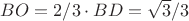 $BO=2/3\cdot BD=\sqrt3/3$