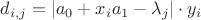 $ d_{i, j} = | a_0 + x_i a_1 - \lambda_j | \cdot y_i $