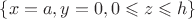 $\{x=a,y=0,0\leqslant z\leqslant h\}$
