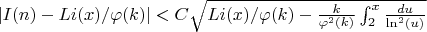 $|I(n)-Li(x)/\varphi(k)|< C \sqrt {Li(x)/\varphi(k)-\frac {k}{\varphi^2(k)} \int_{2}^{x}\frac {du}{\ln^2(u)}}$