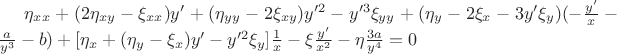 $\eta_{xx}+(2\eta_{xy}-\xi_{xx})y'+(\eta_{yy}-2\xi_{xy})y'^2-y'^3\xi_{yy}+(\eta_y-2\xi_x-3y'\xi_y)(-\frac{y'}{x}-\frac{a}{y^3}-b)+[\eta_x+(\eta_y-\xi_x)y'-y'^2\xi_y]\frac{1}{x}-\xi\frac{y'}{x^2}-\eta\frac{3a}{y^4}=0$