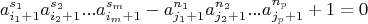 $$a_{i_1+1}^{s_1}a_{i_2+1}^{s_2}...a_{i_m+1}^{s_m}-a_{j_1+1}^{n_1}a_{j_2+1}^{n_2}...a_{j_p+1}^{n_p} +1=0$$