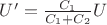 $U'=\frac{C_1}{C_1+C_2}U$