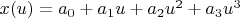 $x(u)=a_0+a_1u+a_2u^2+a_3u^3$