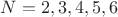 $N=2,3,4,5,6$