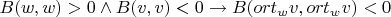 $B(w,w)>0 \wedge B(v,v) < 0 \to B(ort_w v, ort_w v) < 0$