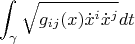 $$\int_\gamma\sqrt{g_{ij}(x)\dot x^i\dot x^j}dt$$