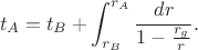$$
t_{A} = t_{B} + \int^{r_A}_{r_B} \frac{dr}{1 - \frac{r_g}{r}}.
$$