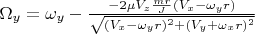 $\Omega_y=\omega_y-\frac {-2\mu V_z \frac {mr} J (V_x-\omega_y r)} {\sqrt {(V_x-\omega_y r)^2+(V_y+\omega_x r)^2}}