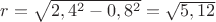 $r=\sqrt{2,4^2-0,8^2}=\sqrt{5,12}$
