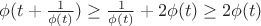 $\phi(t+\frac1{\phi (t)})\ge \frac1{\phi(t)}+2\phi (t)\ge 2\phi(t)$