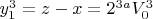 $y_1^3 = z-x =2^{3a}V_0^3$