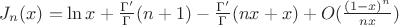 $J_n(x) = \ln x + \frac {\Gamma'}{\Gamma}(n+1) - \frac {\Gamma'}{\Gamma}(nx+x)  + O(\frac {(1-x)^n}{nx})$