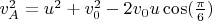 $v^2_A = u^2 + v^2_0 - 2v_0u\cos(\frac{\pi}{6})$