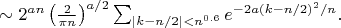 $\sim2^{an}\left(\frac2{\pi n}\right)^{a/2}\sum_{|k-n/2|<n^{0.6}}e^{-2a(k-n/2)^2/n}.$
