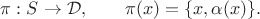 $\pi:S\to\mathcal D,\qquad \pi(x)=\{x,\alpha(x)\}.$