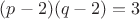 $(p-2)(q-2)=3$