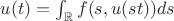 $u(t)=\int_{\mathbb{R}}f(s,u(st))ds$