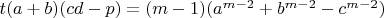 $t(a+b)(cd-p)=(m-1)(a^{m-2}+b^{m-2}-c^{m-2})$