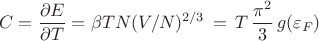 $$C=\frac{\partial E}{\partial T} = \beta TN(V/N)^{2/3} \,= \,T \,\frac{\pi^2}{3}\,g(\varepsilon_F)$$