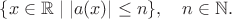 $\{x\in\mathbb{R}\mid |a(x)|\le n\},\quad n\in\mathbb{N}.$