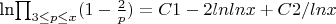 ln\prod_{3 \leq p\leq x}(1-\frac {2} {p}) =C1-2lnlnx+C2/lnx