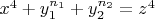$\[x^4 + y_1^{n_1 } + y_2^{n_2 } = z^4 \] $