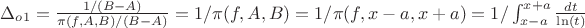 $\Delta_{o1}=\frac {1/(B-A)} {\pi(f,A,B)/(B-A)}=1/\pi(f,A,B)=1/\pi(f,x-a,x+a)=1/\int_{x-a}^{x+a}{\frac {dt} {\ln(t)}}$