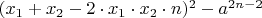 $(x_1 + x_2 - 2 \cdot x_1 \cdot x_2 \cdot n)^2 - a^{2 n - 2}$