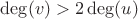 $\deg(v) > 2 \deg(u)$
