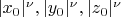 $ |x_0|^\nu, |y_0|^\nu,  |z_0|^\nu$
