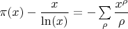 $\pi(x)-\dfrac{x}{\ln(x)}=-\sum\limits_{\rho}{\dfrac{x^{\rho}}{\rho}}$