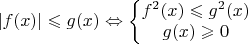 $|f(x)|\leqslant g(x) \Leftrightarrow \left\{\begin{matrix}
 f^2(x)\leqslant g^2(x)\\ 
g(x)\geqslant 0\\
\end{matrix}\right.$