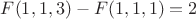 $F(1,1,3)-F(1,1,1)=2$
