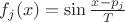 $f_j(x)= \sin \frac{x-p_j}{T}$