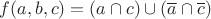 $f(a,b,c)=(a \cap c) \cup ({\overline{a}}  \cap {\overline{c}})$