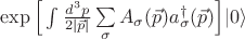$\exp\Big[\int \frac{d^3p}{2|\vec{p}|} \sum\limits_\sigma A_\sigma (\vec{p}) a_\sigma^\dagger(\vec{p})\Big]|0\rangle$