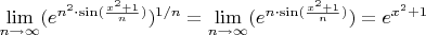 $
\lim\limits_{n \to \infty} (e^{n^2 \cdot \sin(\frac{x^2+1}{n})})^{1/n} = \lim\limits_{n \to \infty} (e^{n \cdot \sin(\frac{x^2+1}{n})}) = e^{x^2+1}
$