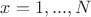 $x=1, ..., N$